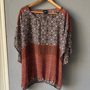 Bobeau Black and Orange Geometric Blouse